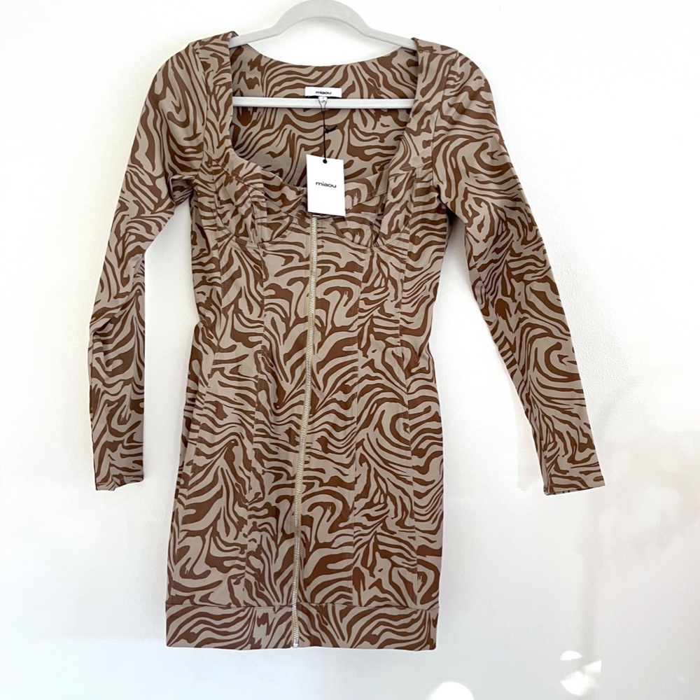 MIAOU Dree Zebra Cotton Mini Dress - Animal Print Size Small NWT - Picture 2 of 10